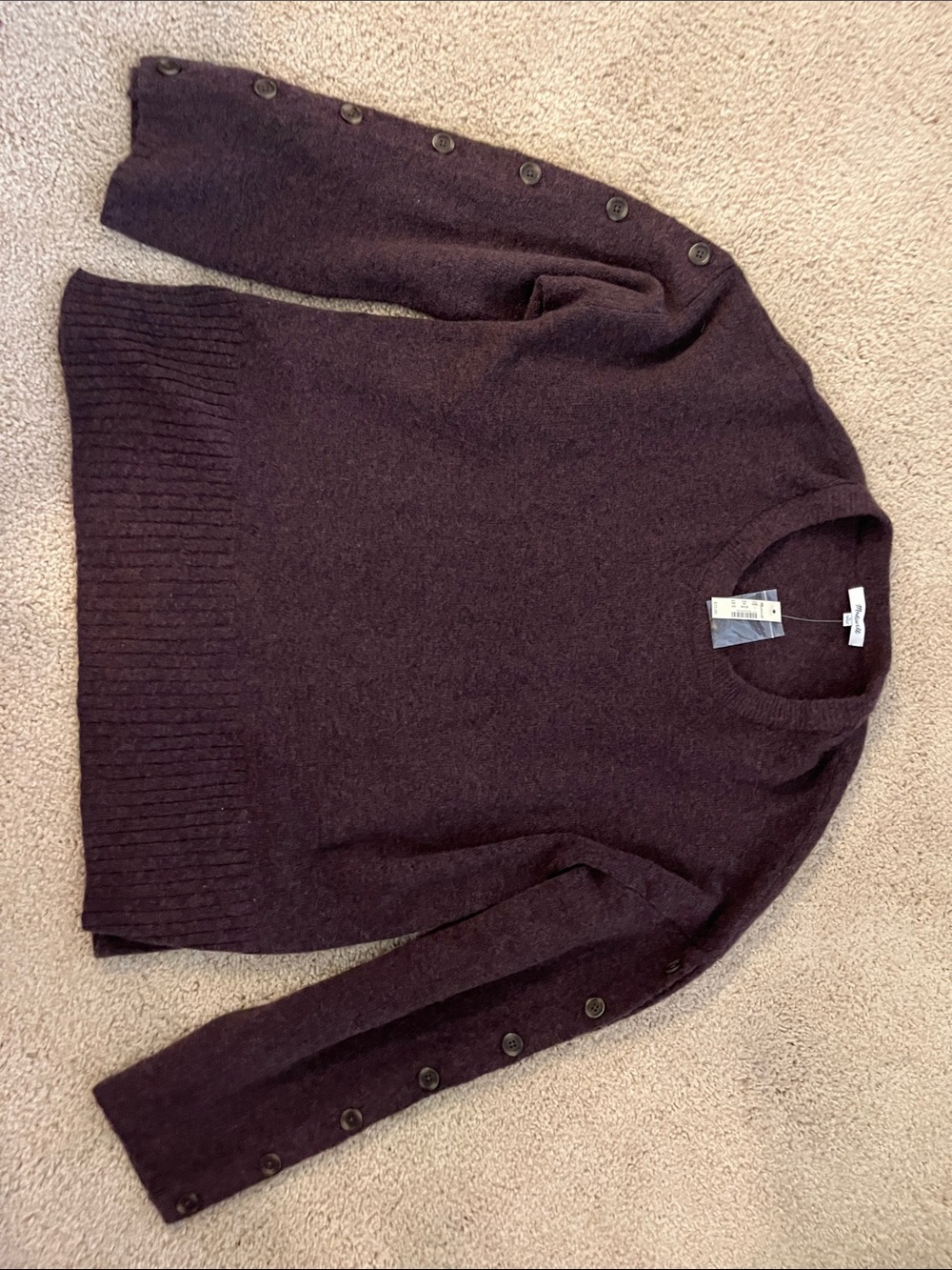 Madewell Plum Button-Sleeve Wool Sweater